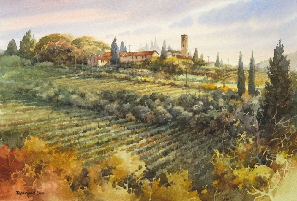 Tuscan Vineyards - Watercolor Painting of Tuscany in Italy