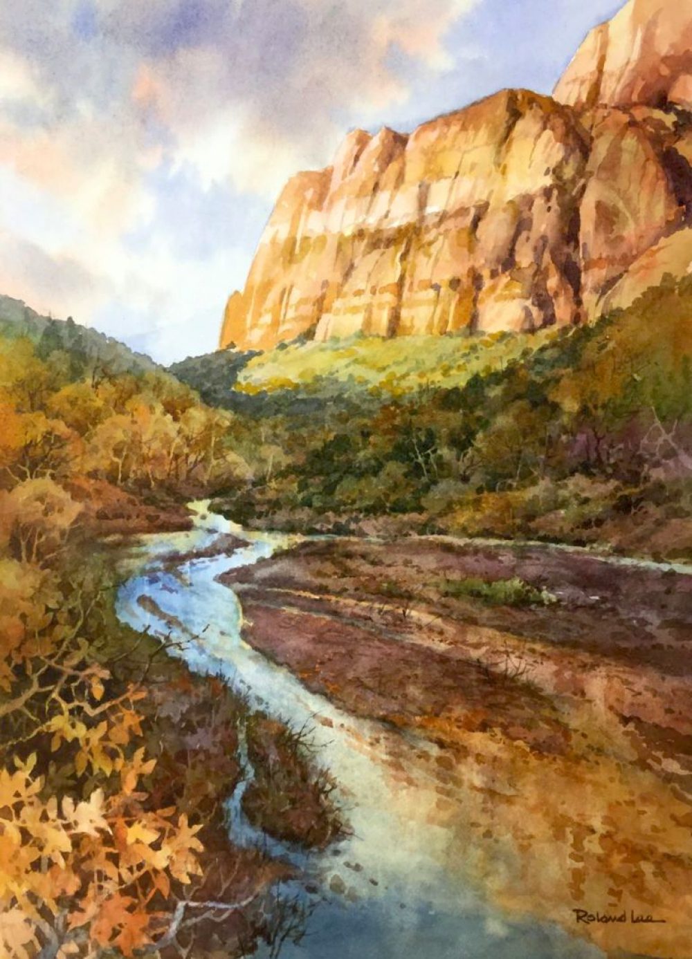 Rio Virgin - Watercolor Painting of The Sentinel Cliffs in Zion National Park