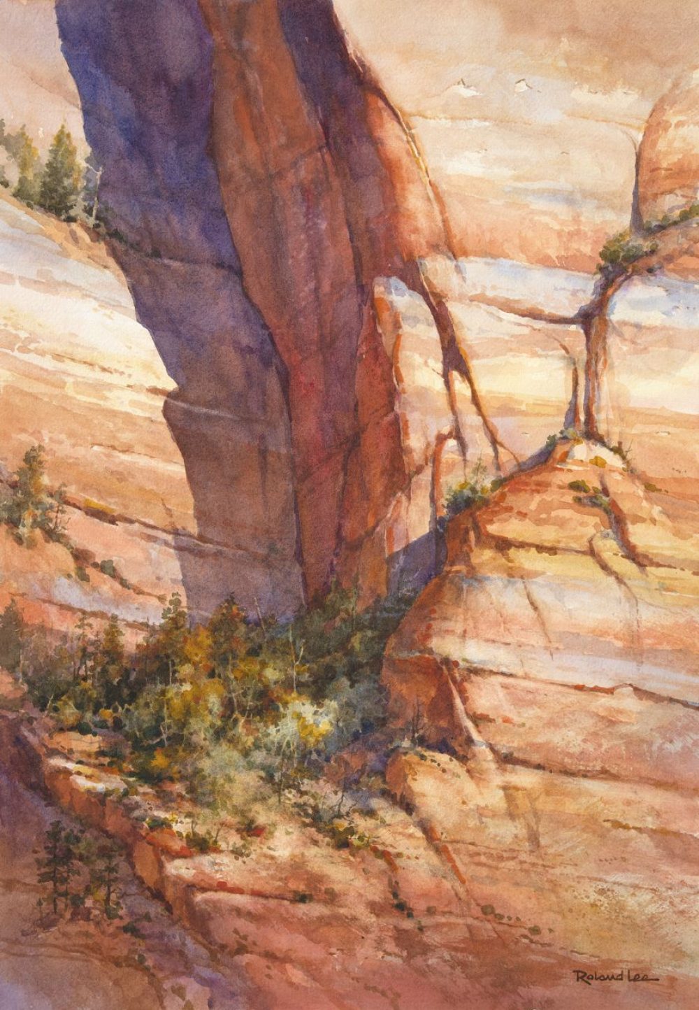 Cliffside Oasis - Watercolor Painting of Zion National Park