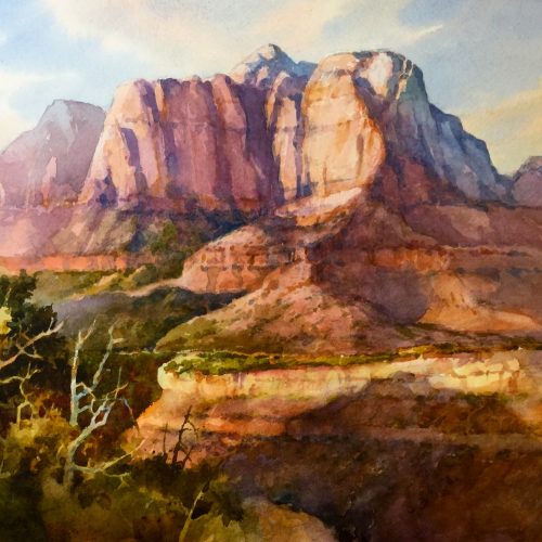 Kinesava Afternoon - Watercolor Painting of Mt. Kinesava in Zion National Park