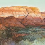 Red Glow in Snow Canyon - Watercolor Painting of sandstone cliffs at Snow Canyon State Park