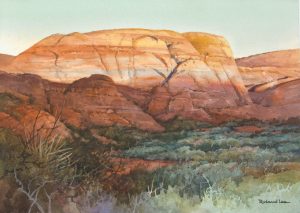 Red Glow in Snow Canyon - Watercolor Painting of sandstone cliffs at Snow Canyon State Park