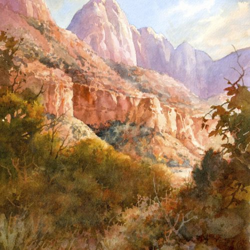 Embracing the Light - Watercolor Painting of landscape in Zion National Park