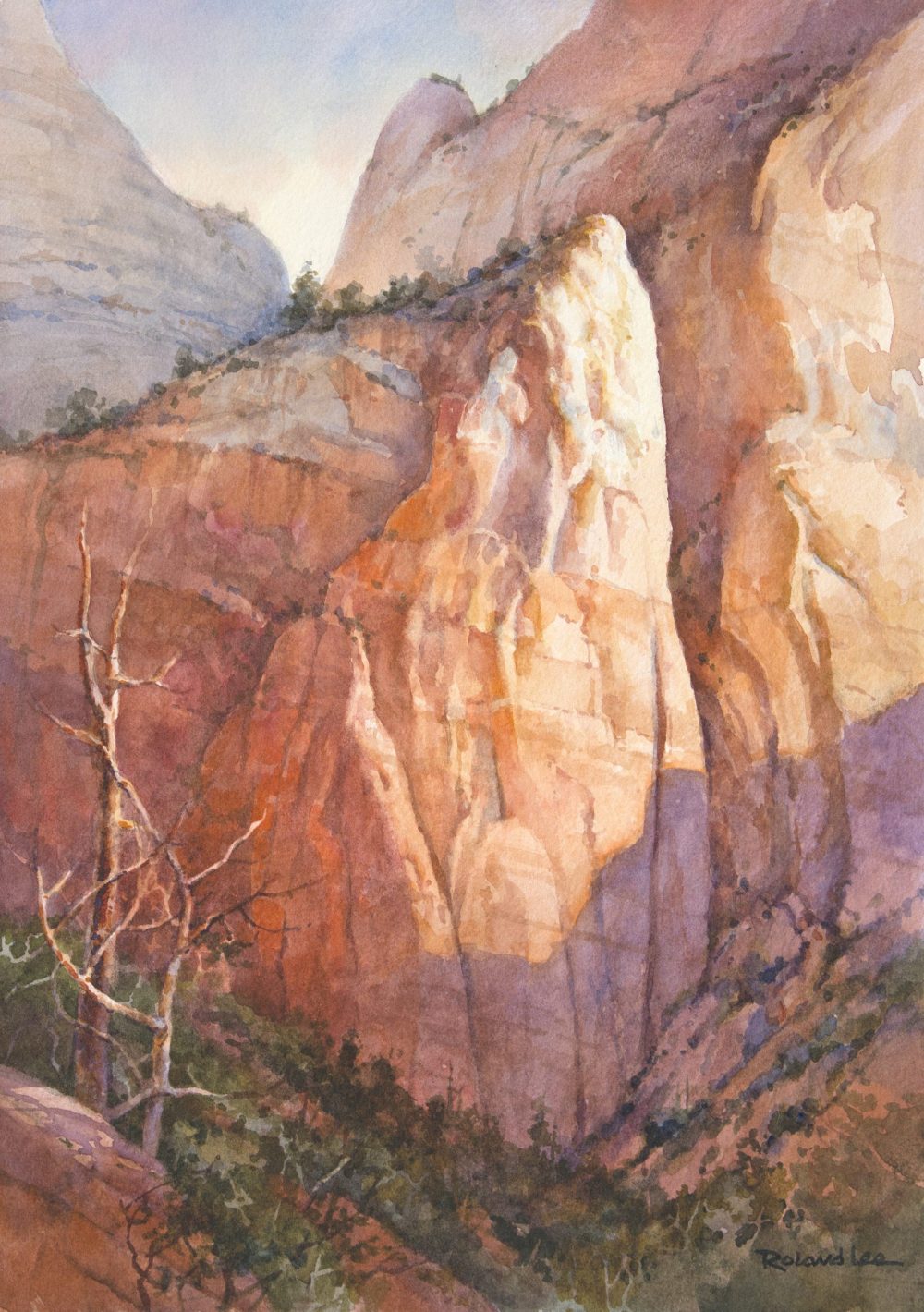 Basking in Sunlight - Watercolor Painting of The Sentinel Cliffs in Zion National Park