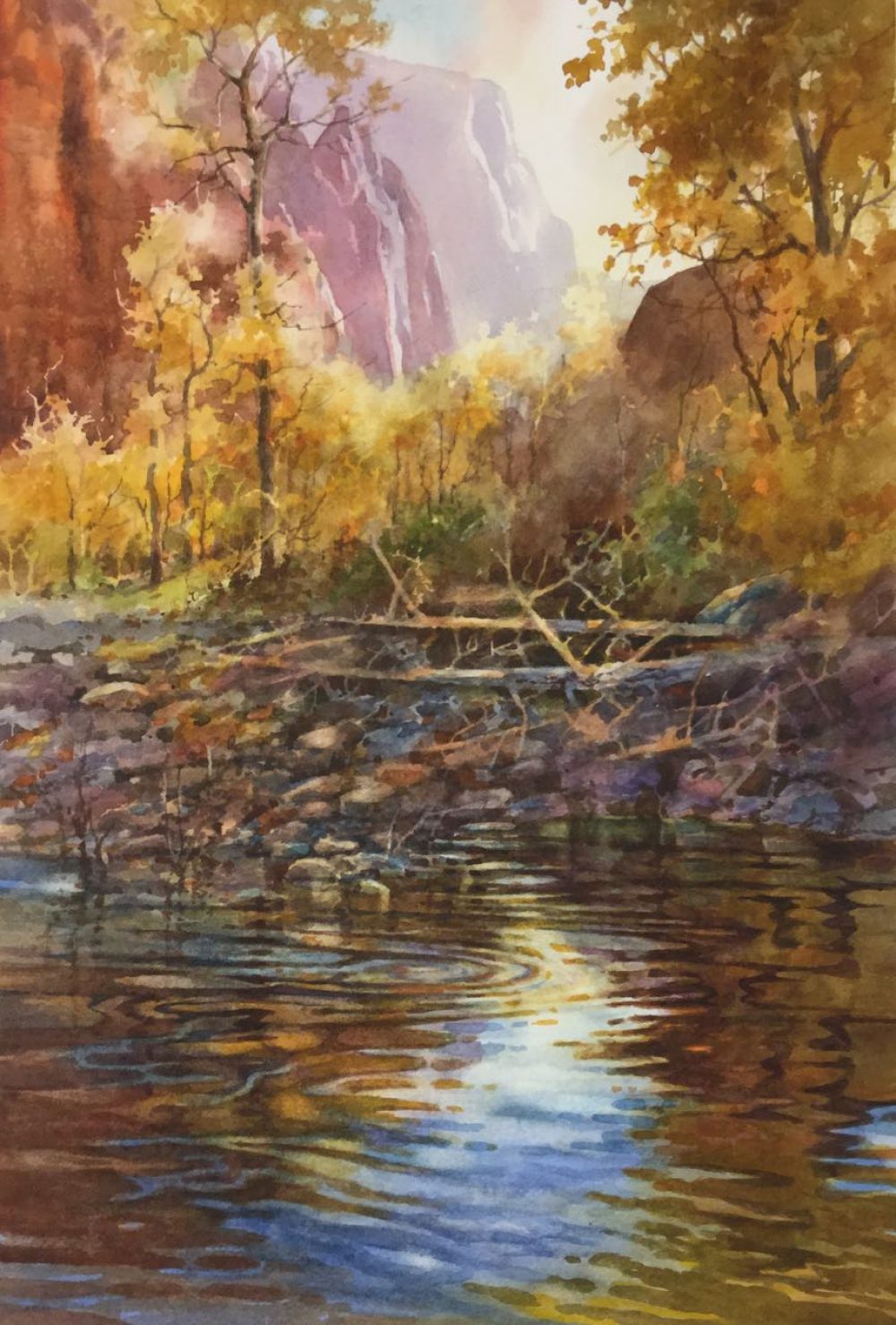 Ripples Along the Virgin - Watercolor Painting of The Virgin River in Zion National Park