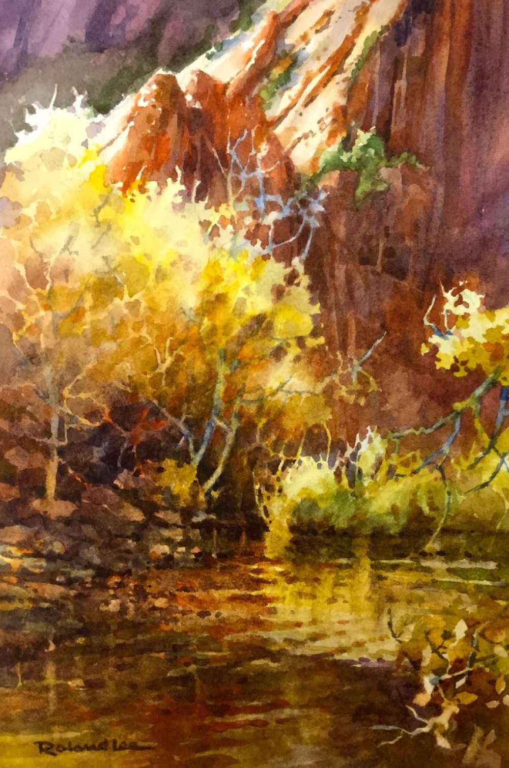 Silent Stream in Zion - Watercolor Painting of the Virgin River in Autumn at Zion National Park