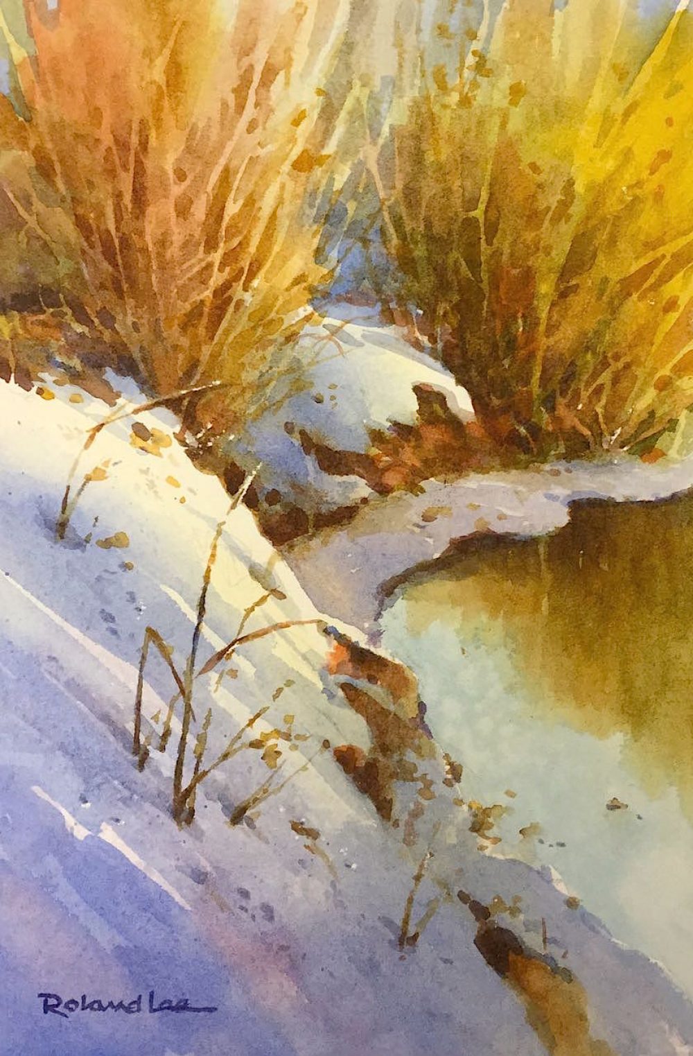 Winter Water - Watercolor Painting of Southern Utah snow scene