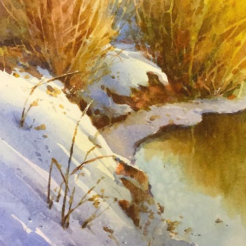 Winter Water - Watercolor Painting of Southern Utah snow scene