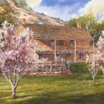 Blossoms at Jacob Hamblin Home - Watercolor Painting of the Jacob Hamblin pioneer home in Santa Clara Utah