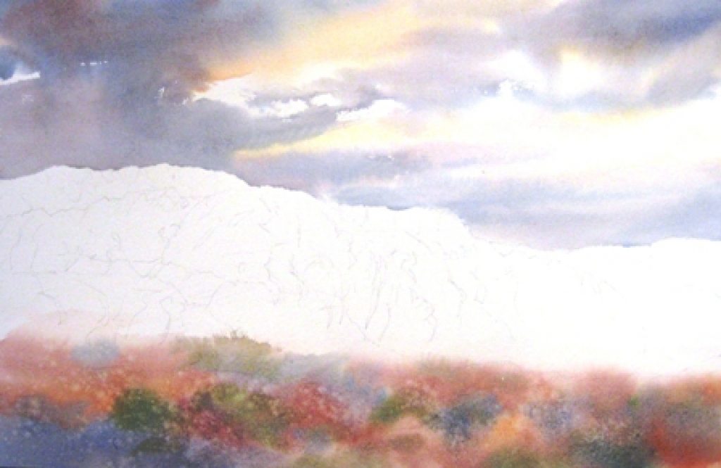 Watercolor painting demonstration of Utah red cliffs