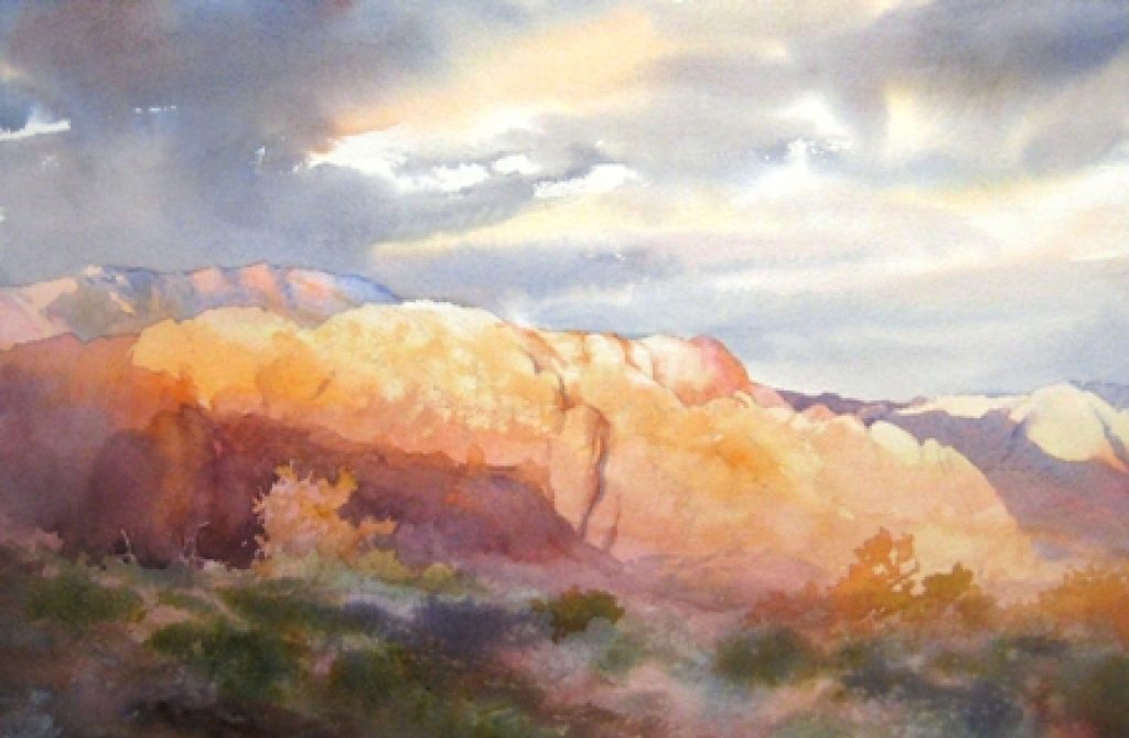 Watercolor painting demonstration of Utah red cliffs