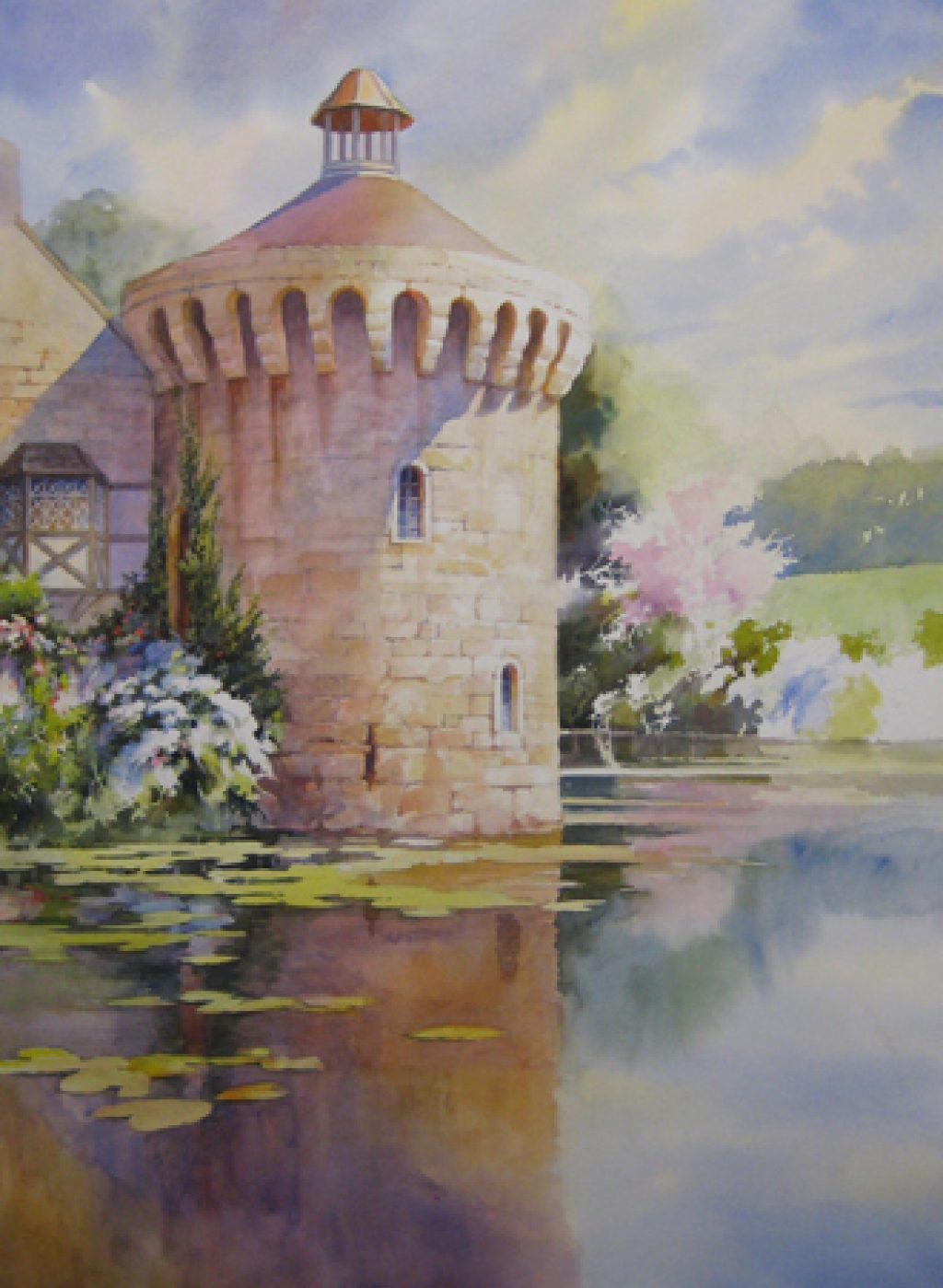 Watercolor painting of Scotney Tower in England by Roland Lee