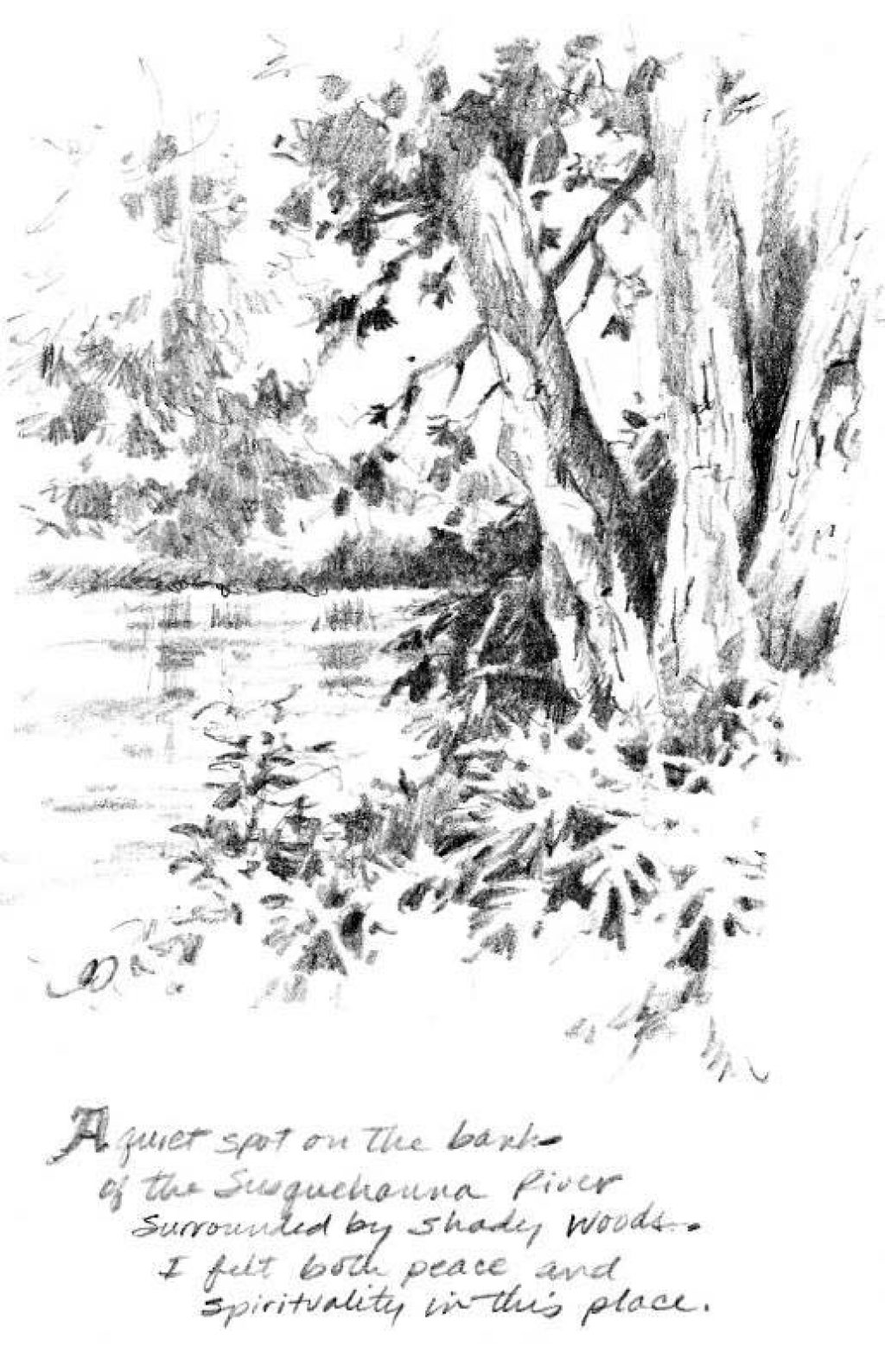 Pencil drawing of the Susquehanna River by Roland Lee