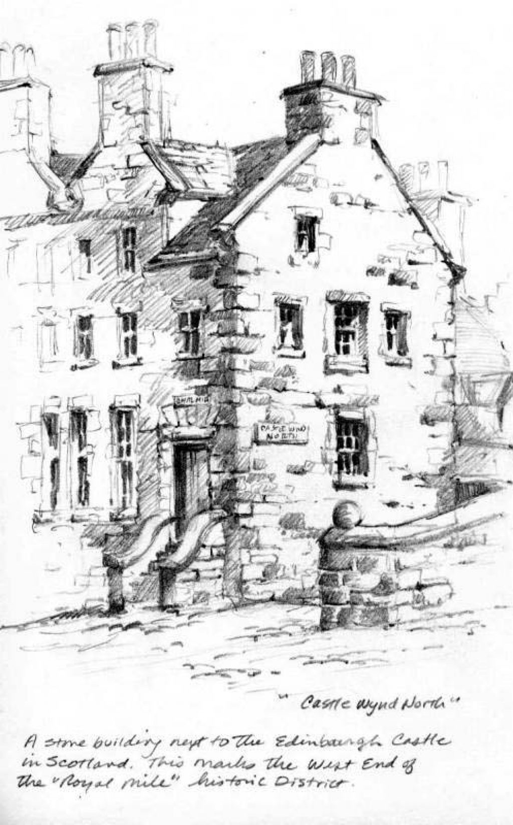 Pencil sketchbook drawing near Edinburgh Castle