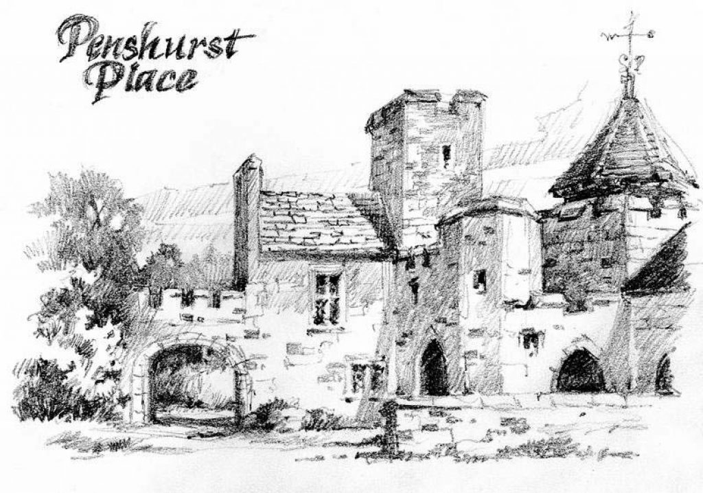 Sketchbook pencil drawing of Penshurst Place in Kent