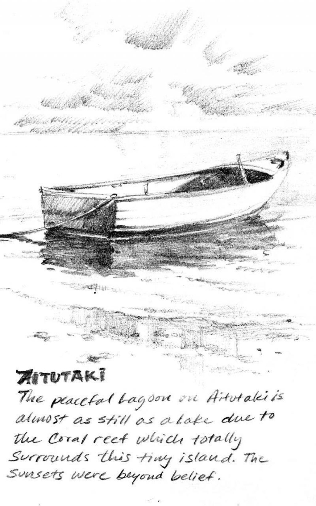 Sketch book pencil drawing of Aitutaki