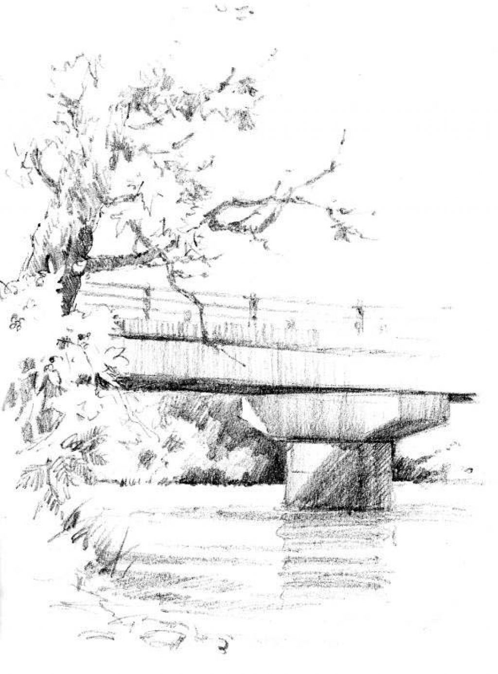 Pencil Drawing of new bridge in Vermont by Roland Lee