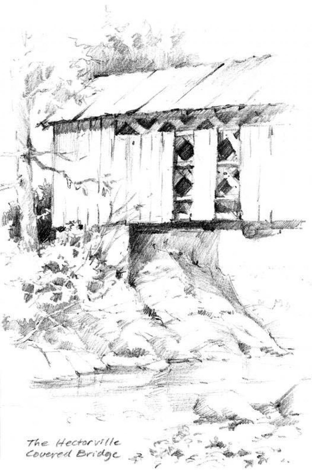Pencil Drawing of Bridge in Vermont by Roland Lee