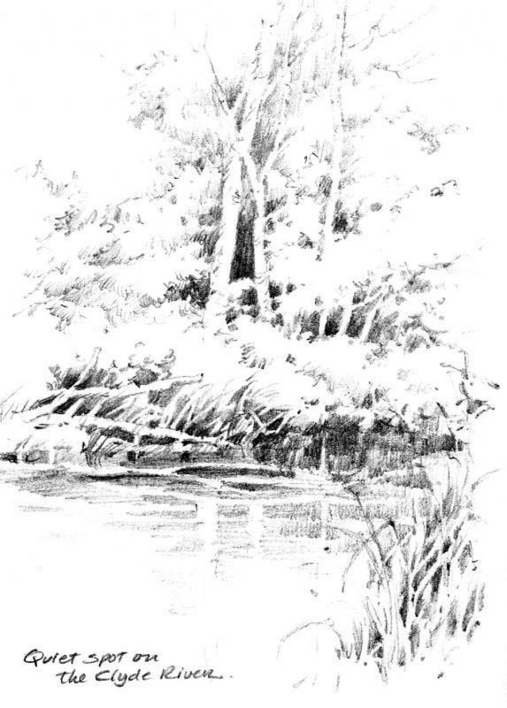 Pencil Drawing of Clyde River in northern Vermont by Roland Lee
