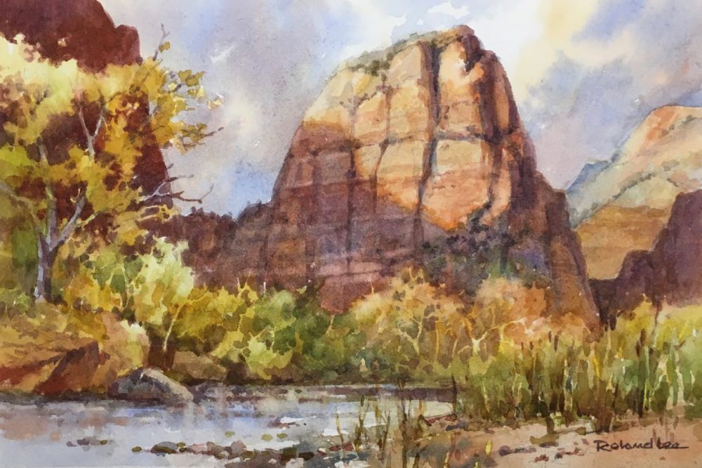 Angel’s Landing Upstream- Plein Air Zion – Roland Lee